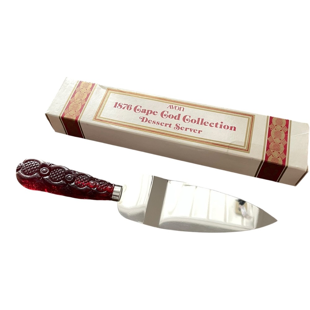 AVON 1876 Cape Cod Collection Dessert Server Cake Pie Stainless Red Glass Handle